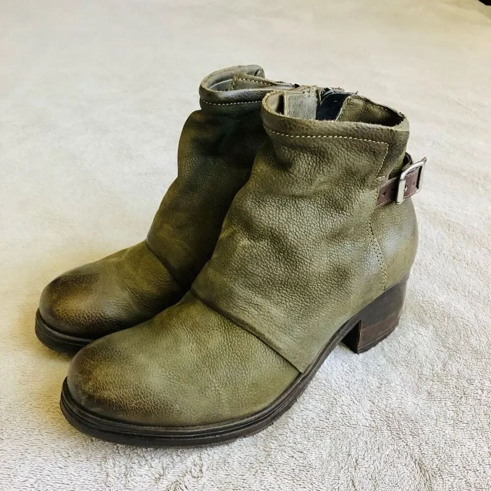 Mix Mooz Olive Stoney Leather Ankle Zip Up Boots